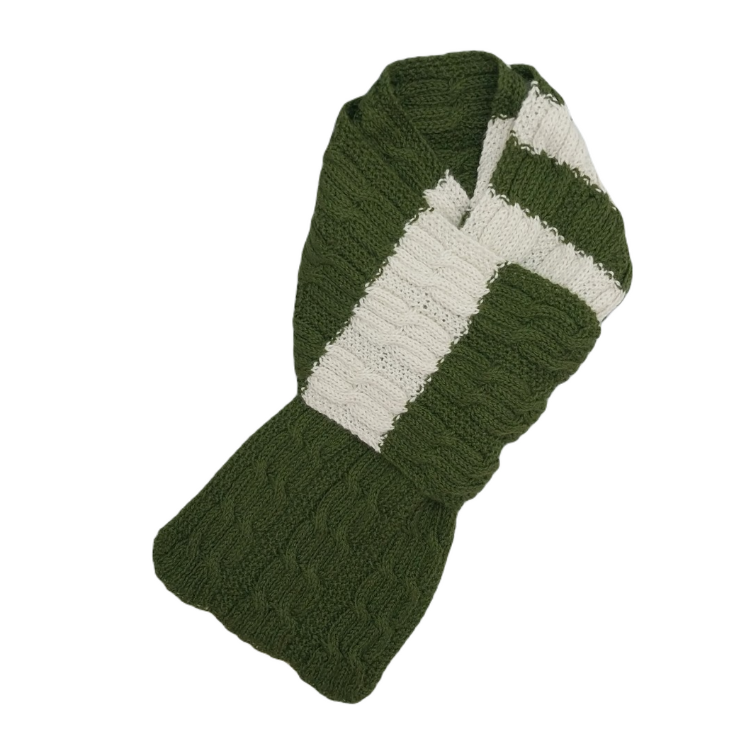 BUFANDA de 8s REVERSIBLE RAYADA EN VERDE Y CRUDO - GiBlack Knits