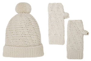 SET COLUMBUS GORRO Y MITON CREMA  - GiBlack Knits