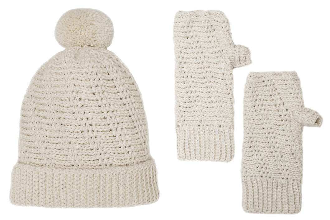 SET COLUMBUS GORRO Y MITON CREMA  - GiBlack Knits