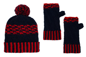 SET COLUMBUS GORRO Y MITON AZUL Y ROJO  - GiBlack Knits