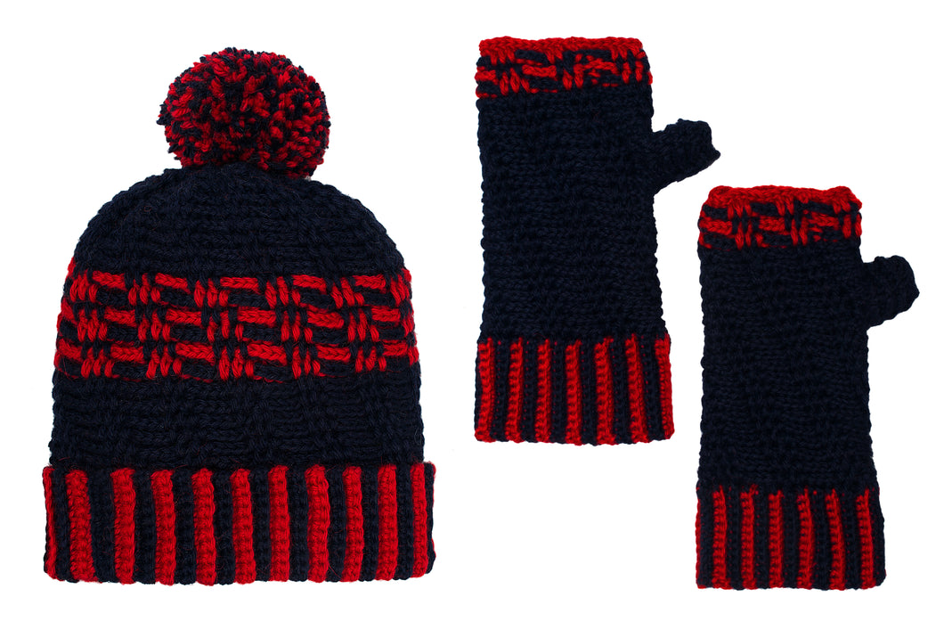 SET COLUMBUS GORRO Y MITON AZUL Y ROJO  - GiBlack Knits