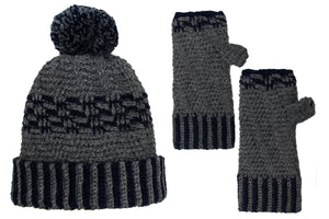 SET COLUMBUS GORRO Y MITON GRIS Y AZUL  - GiBlack Knits