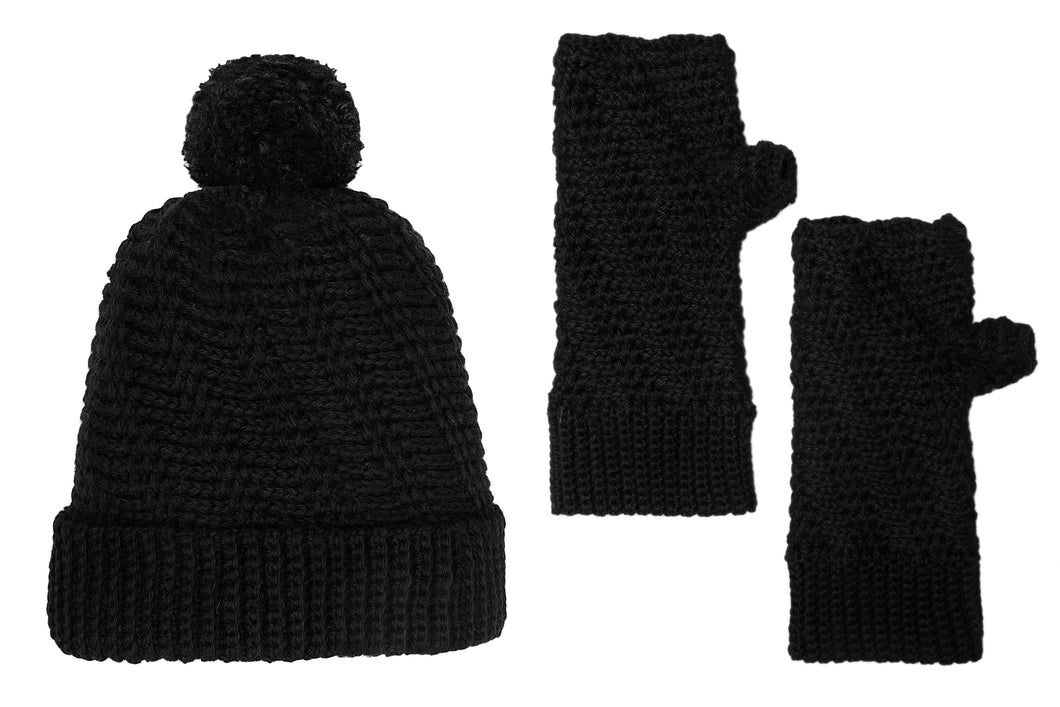 SET COLUMBUS GORRO Y MITON NEGRO  - GiBlack Knits